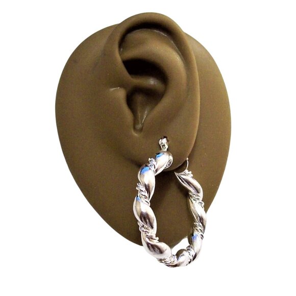 1 1/2 Inch 38mm Hoop Sterling Silver Pierced Post Earrings - Picture 7 of 9